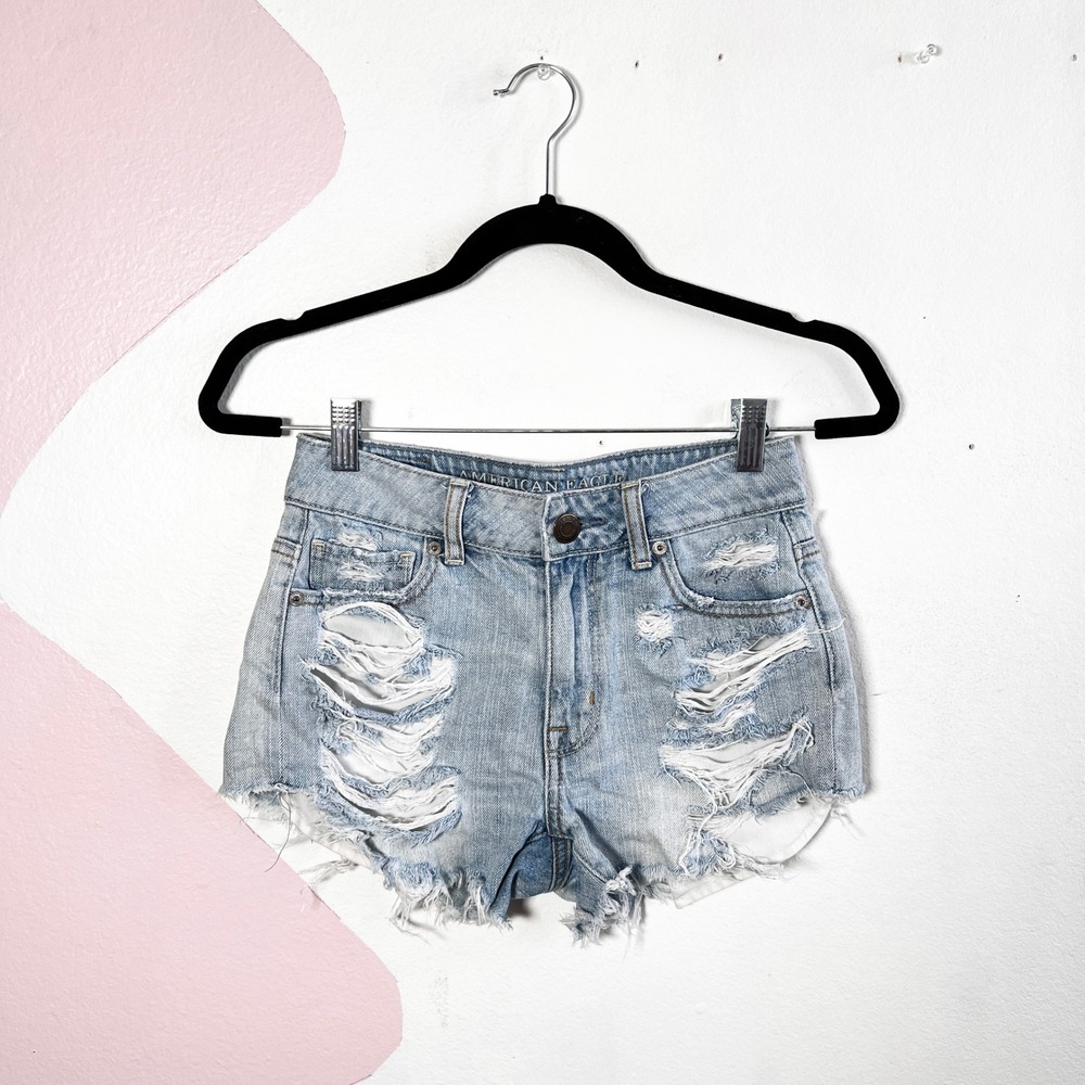 American Eagle Denim Shorts Womens 00‎ Distressed Hi Rise Festival